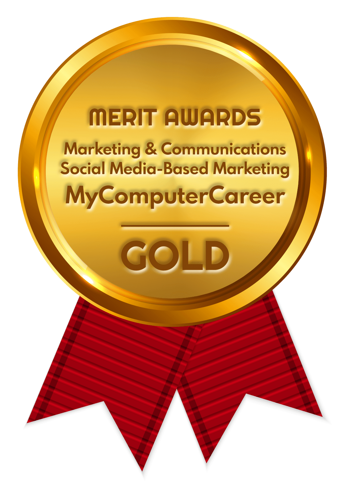 The Gold 2025 Merit Award medal for social media excellence awarded to MyComputerCareer.