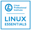 Linux Professional Institute Linux Essentials badge, educational certificate on a white background.