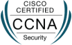 Cisco Certified CCNA Security badge with logo emphasizing networking and cybersecurity credentials.