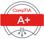 CompTIA A+ certification badge with a red banner, symbolizing completed IT certification, representing IT training and career readiness.