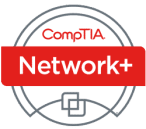 CompTIA Network+ certification badge for IT networking professionals, emphasizing skills in network troubleshooting, security, and infrastructure management.