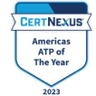 Certnexus americas ATP of the Year badge, cybersecurity certification award, IT training achievement, recognized IT professional, certification recognition.