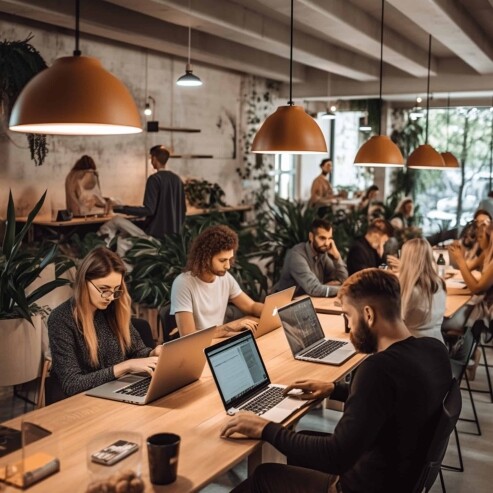 Training students in computer and IT skills at a modern learning center - MyComputerCareer education for tech careers in networking, cybersecurity, and IT support.